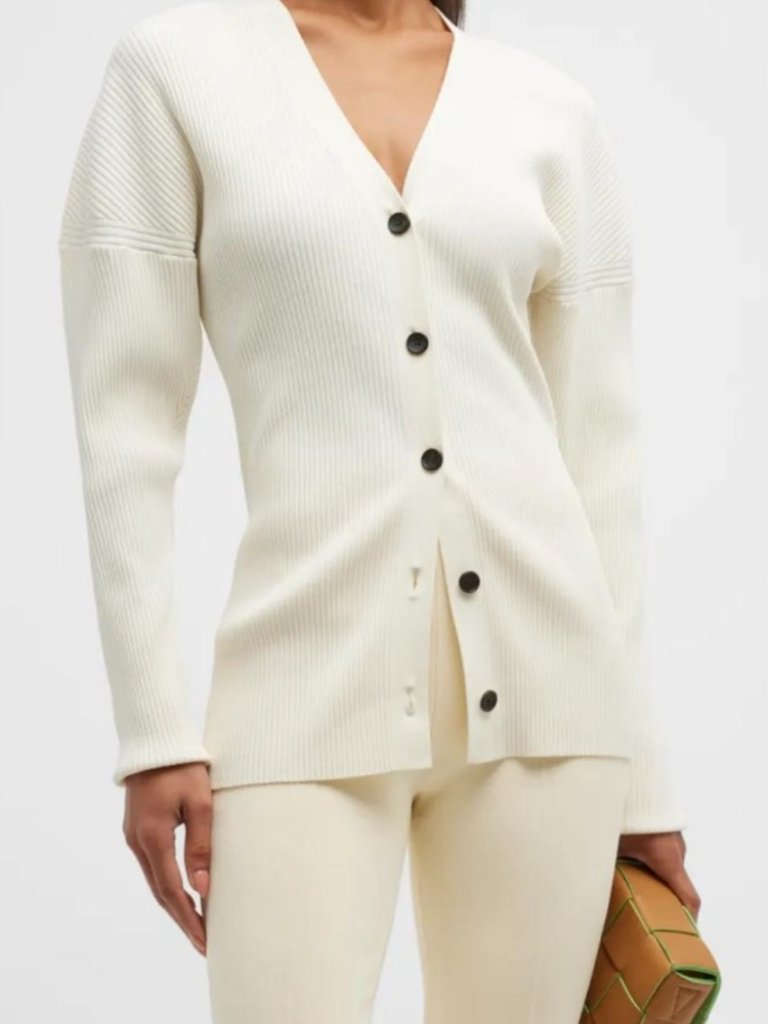 Alc Ellen Cream Ribbed Cardigan Top With Balloon Shoulders